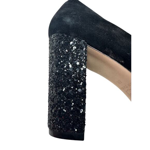 Ann Taylor Size 8 Black Suede Sparkle Glitter Block Heel Cocktail Office Party - Picture 7 of 11